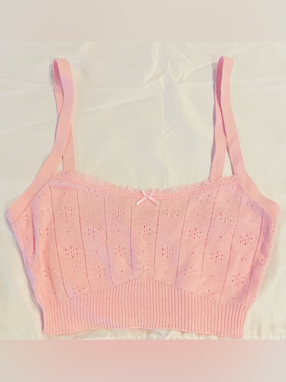 SKIMS Cotton Sweater Pointelle Bralette, baby pink color, size medium